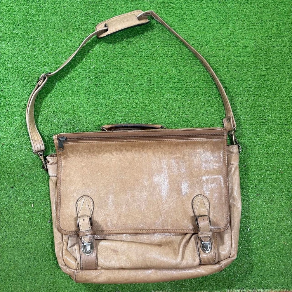 Vintage 70s Heritage Brown Messenger Bag Full Grain Leather Canvas Interior